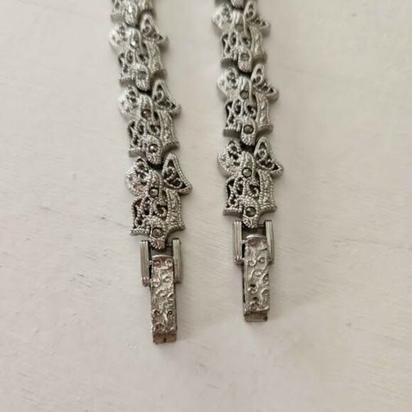 Vtg Eikon Art Deco Wrist Watch & Bracelet Set Silvertone Bows Marcasite Coquette main image 7